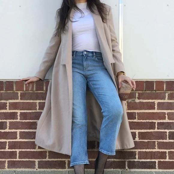 Boohoo Beige Long Open Front Duster Coat Size Small - Picture 4 of 9